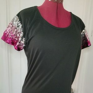 PINK sequin armed Tee